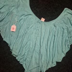 Flowy Teal Ruffle Scoop-Neck Women's Top